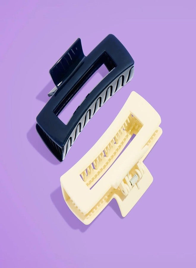 Gimme Beauty Rectangle Extra Grip Claw Clip - Double Teeth Accessory Set - Perfect for Thick Hair - Lasting Hold for Everyday Wear - Trendy, Non-Slip Cilp Duo for Women - Navy & Butter, 2 Pack - Image 5